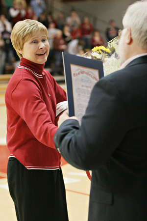 Pam Smith receives a proclamation from the Mayor of Springfield, Warren Copeland
